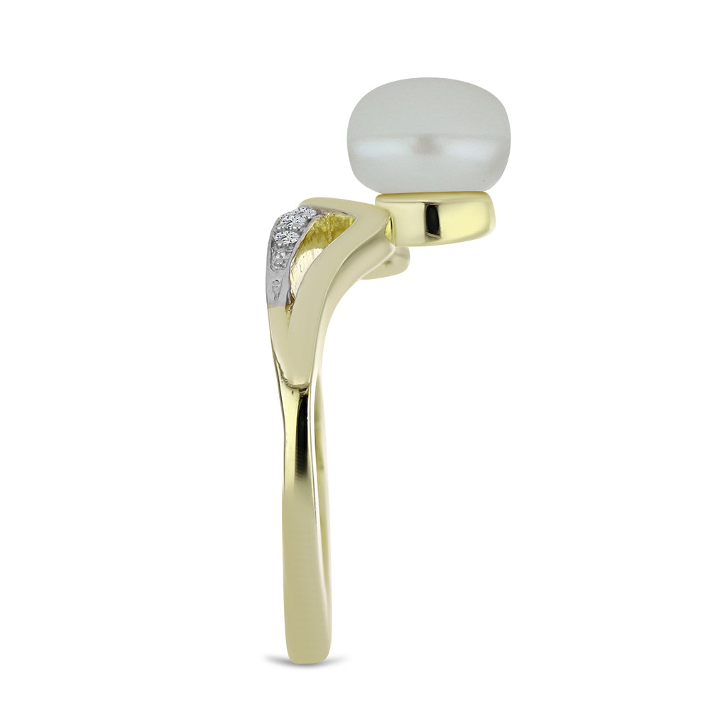 Inel din Argint 925 Placat cu Aur ( 2.64 grame ) cu Perlă de Apă Dulce Albă și Spinel Negru 2.95 Carate