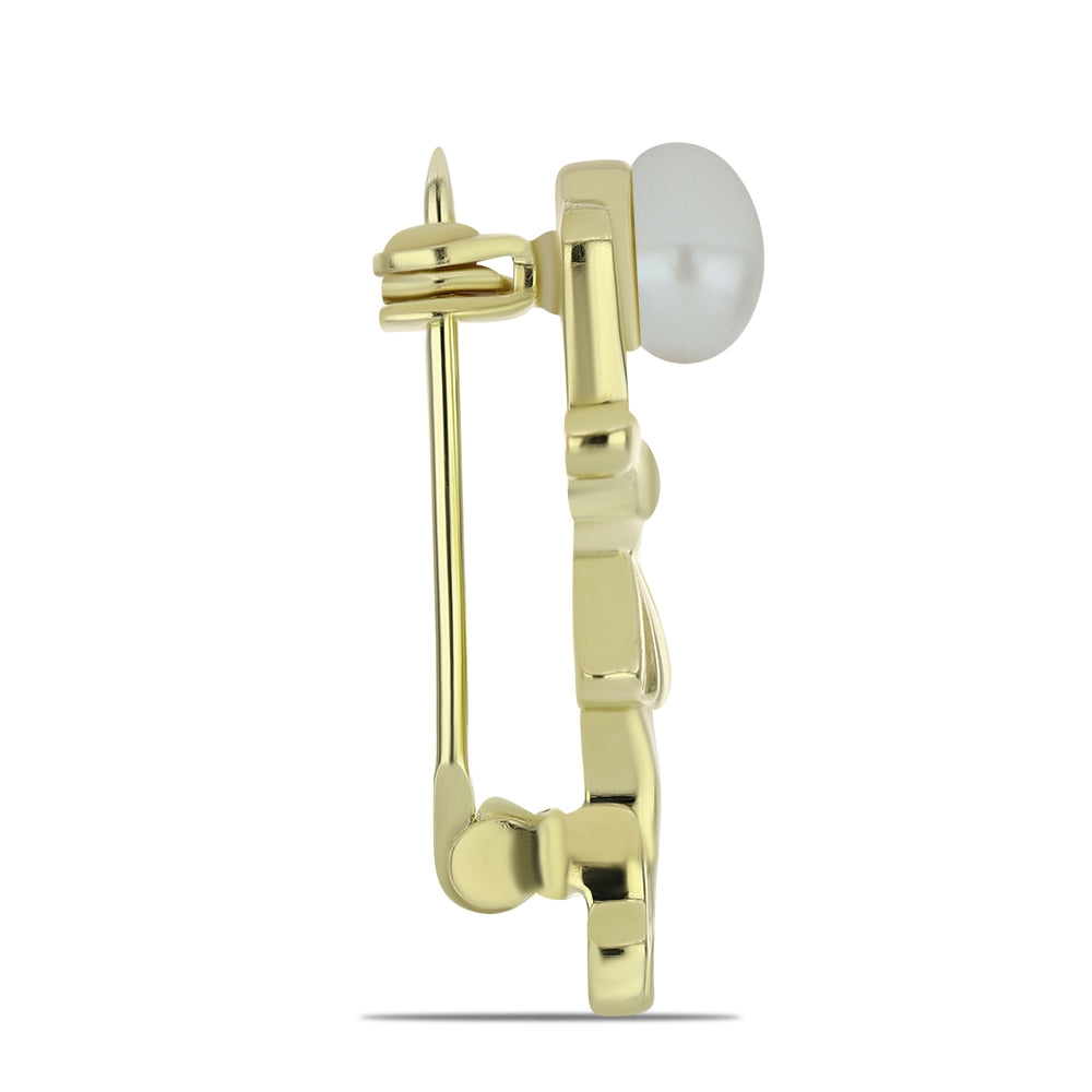 Broşă din Argint 925 Placat cu Aur ( 2.06 grame ) cu Perlă de Apă Dulce Albă 1.08 Carate