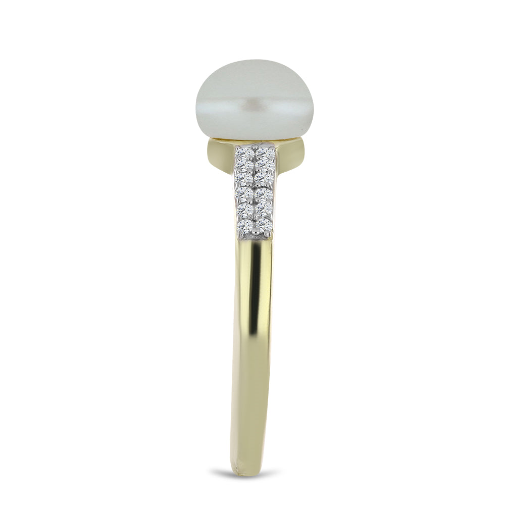 Inel din Argint 925 Placat cu Aur ( 2.07 grame ) cu Perlă de Apă Dulce Albă și Topaz Alb 2.84 Carate