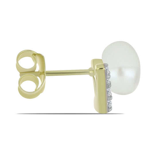 Cercei din Argint 925 Placat cu Aur ( 1.45 grame ) cu Perlă de Apă Dulce Albă și Topaz Alb 5.91 Carate