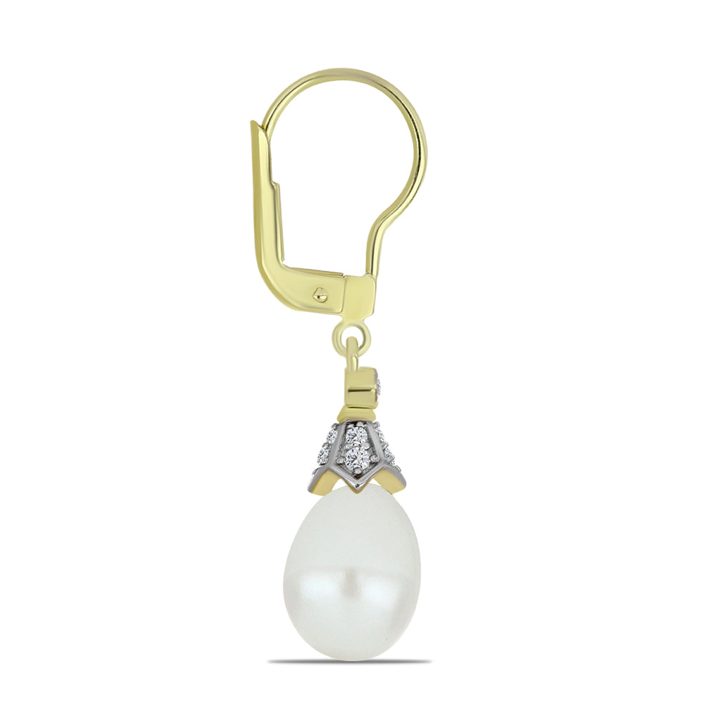 Cercei din Argint 925 Placat cu Aur ( 1.88 grame ) cu Perlă de Apă Dulce Albă și Topaz Alb 10.03 Carate