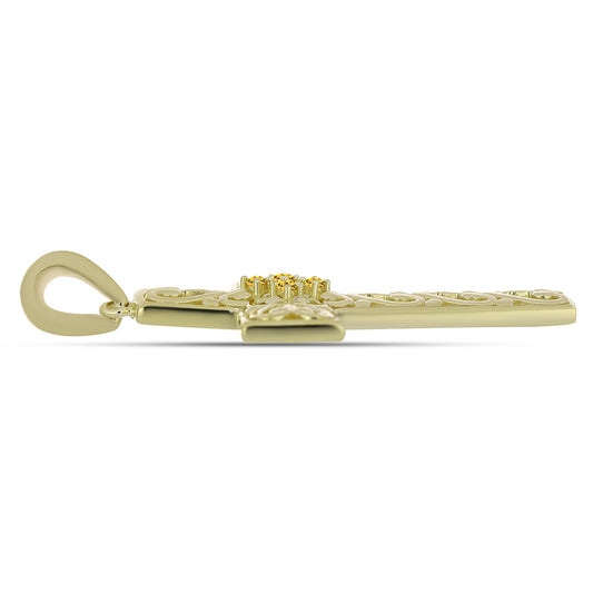 Cruce Pandantiv din Argint 925 Placat cu Aur ( 4.18 grame ) cu Citrin Ural 0.06 Carate