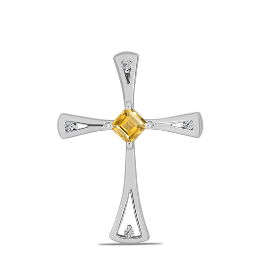 Cruce Pandantiv din Argint 925 ( 2.15 grame ) cu Citrin Ural și Topaz Alb 0.42 Carate
