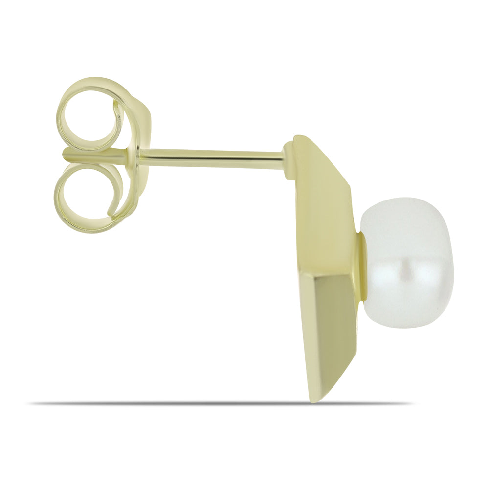Cercei din Argint 925 Placat cu Aur ( 1.91 grame ) cu Perlă de Apă Dulce Albă 2.41 Carate