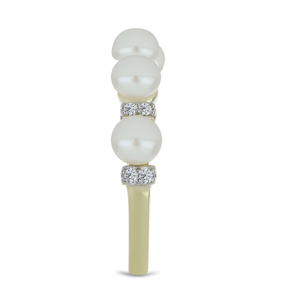 Inel din Argint 925 Placat cu Aur ( 2.65 grame ) cu Perlă de Apă Dulce Albă și Topaz Alb 2.79 Carate