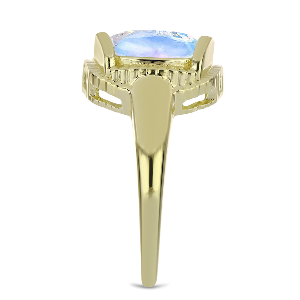 Inel din Argint 925 Placat cu Aur ( 5.31 grame ) cu Piatra Lunii Curcubeu 5.43 Carate