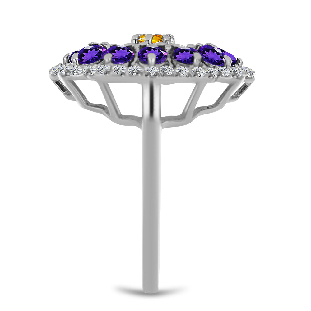 Inel din Argint 925 ( 4.61 grame ) cu Citrin Ural și Ametist Marocan 2.34 Carate