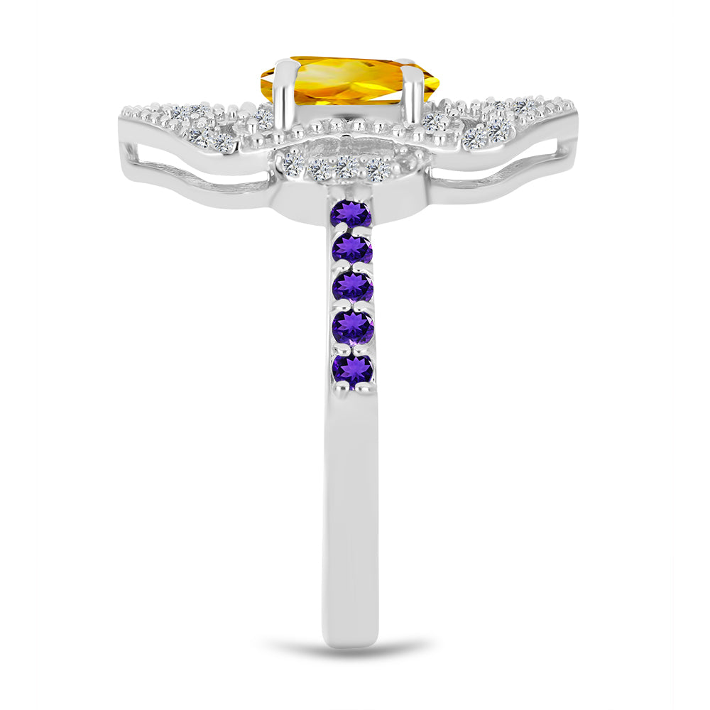 Inel din Argint 925 ( 3.19 grame ) cu Citrin Ural și Ametist Marocan 1.1 Carate