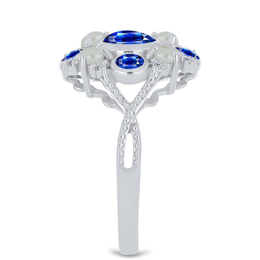 Inel din Argint 925 ( 3.96 grame ) cu Safir Albastru Australian și Perlă de Apă Dulce Albă 2.43 Carate