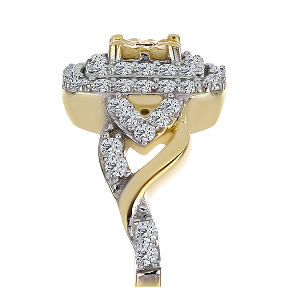 Inel din Argint 925 Placat cu Aur ( 2.91 grame ) cu Diamant Coniac și Topaz Alb 0.43 Carate