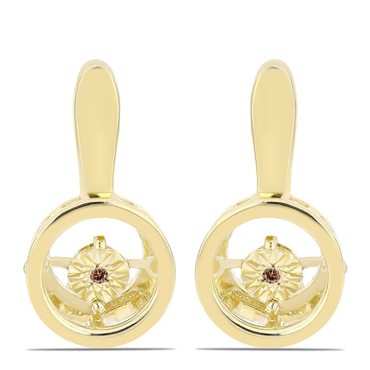 Cercei din Argint 925 Placat cu Aur ( 3.65 grame ) cu Diamant Coniac 0.01 Carate