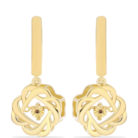 Cercei din Argint 925 Placat cu Aur ( 7 grame ) cu Diamant Coniac 0.01 Carate