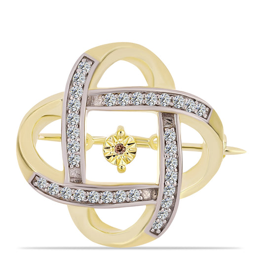 Broşă din Argint 925 Placat cu Aur ( 4.22 grame ) cu Diamant Coniac și Topaz Alb 0.29 Carate