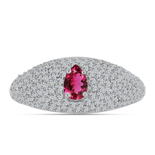 Inel din Argint 925 ( 3.91 grame ) cu Rubelit Cruzeiro și Topaz Alb 1.66 Carate