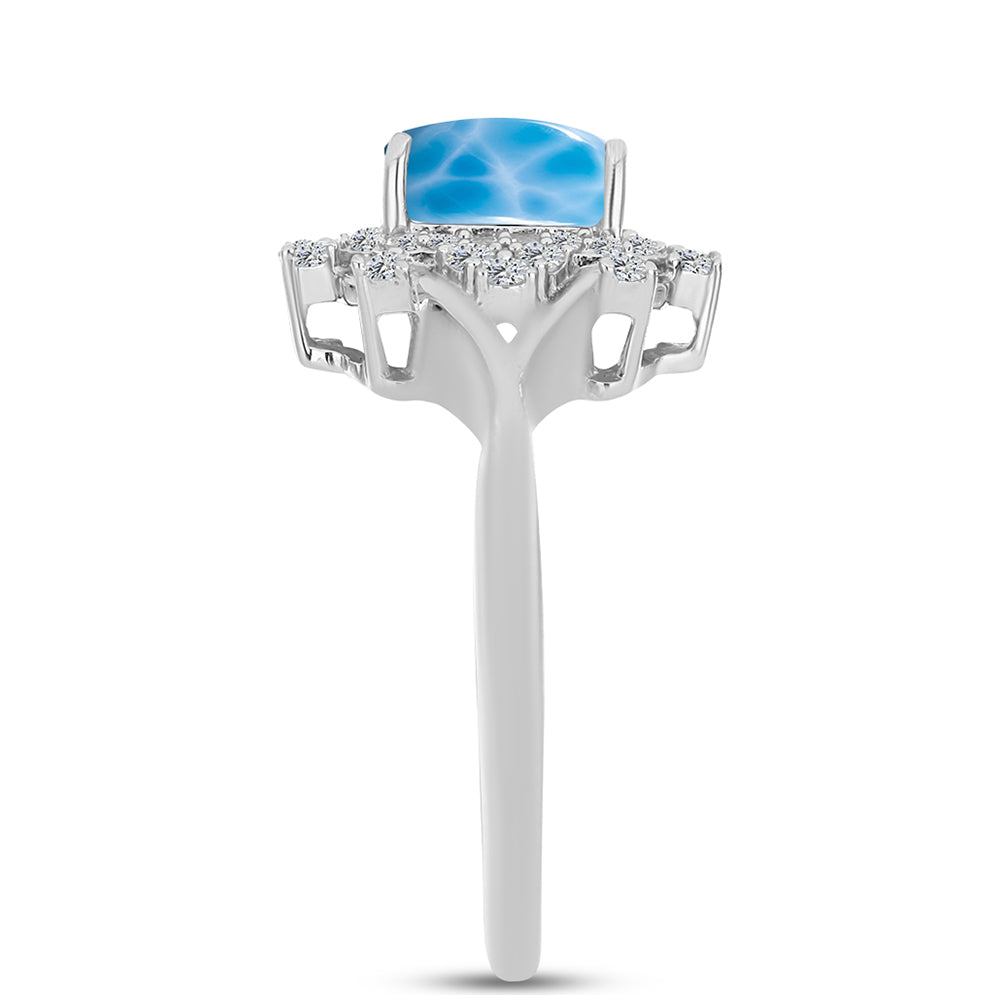 Inel din Argint 925 ( 4.18 grame ) cu Larimar de Barahona și Topaz Alb 2.61 Carate