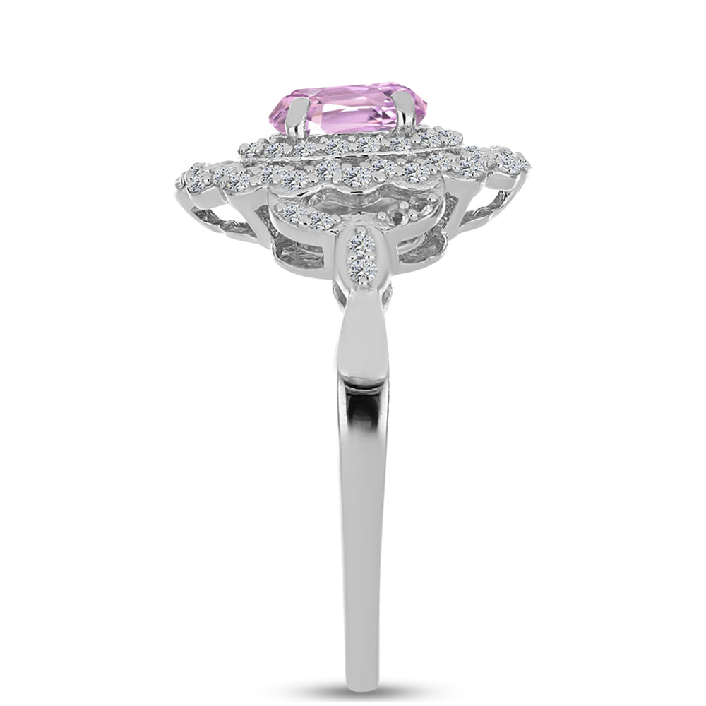 Inel din Argint 925 ( 3.04 grame ) cu Kunzit Pala și Topaz Alb 1.54 Carate