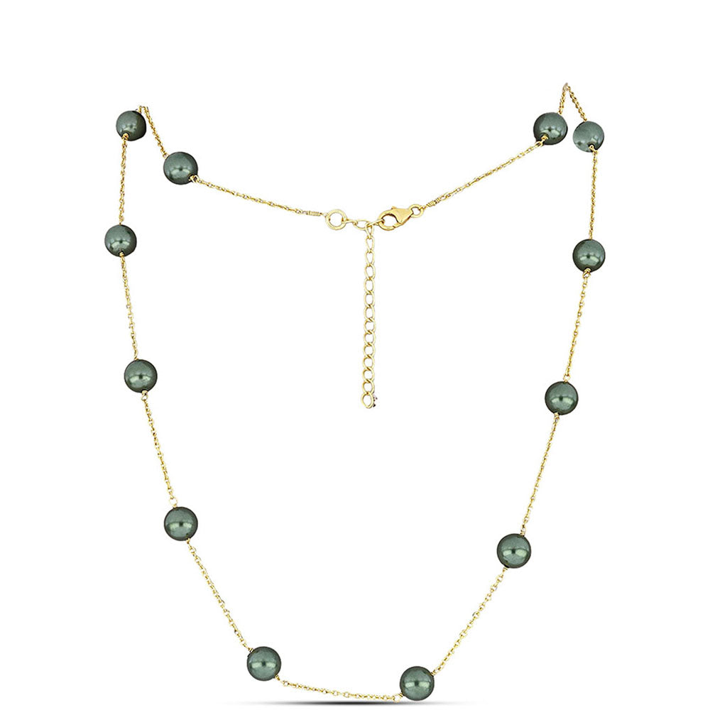 Colier din Argint 925 Placat cu Aur ( 2.53 grame ) cu Perlă De apă Dulce cu Efect "Verde Tahitian" 33.07 Carate