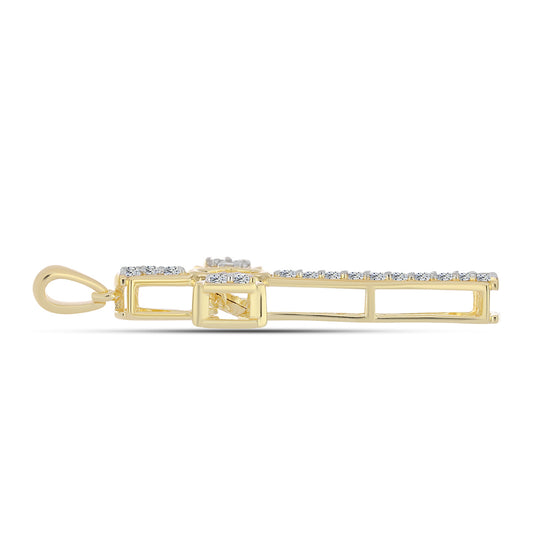 Cruce Pandantiv din Argint 925 Placat cu Aur ( 3.44 grame ) cu Diamant Coniac și Topaz Alb 0.95 Carate