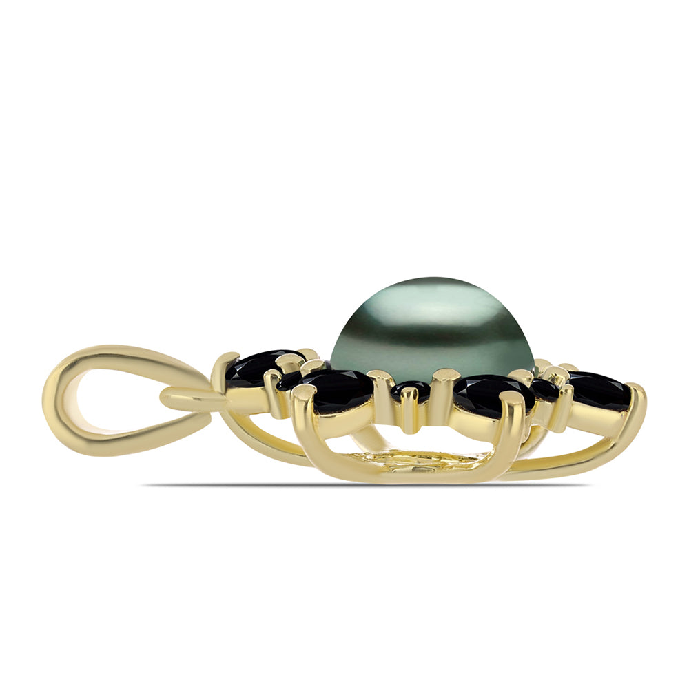 Pandantiv din Argint 925 Placat cu Aur ( 1.54 grame ) cu Perlă De apă Dulce cu Efect "Verde Tahitian" și Spinel Negru Gorno Badakhshan 1.69 Carate