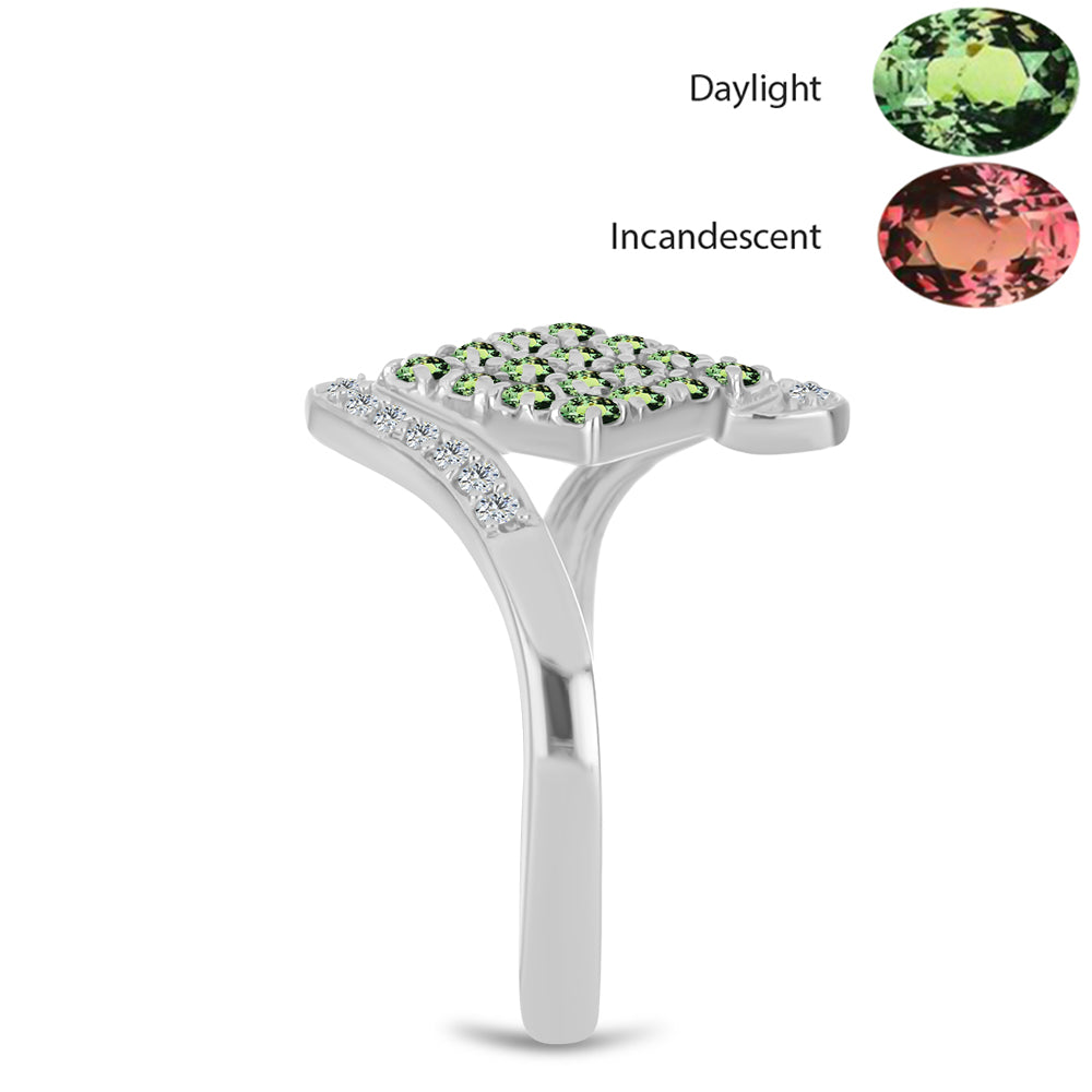 Inel din Argint 925 ( 2.79 grame ) cu Alexandrit Natural și Topaz Alb 0.39 Carate