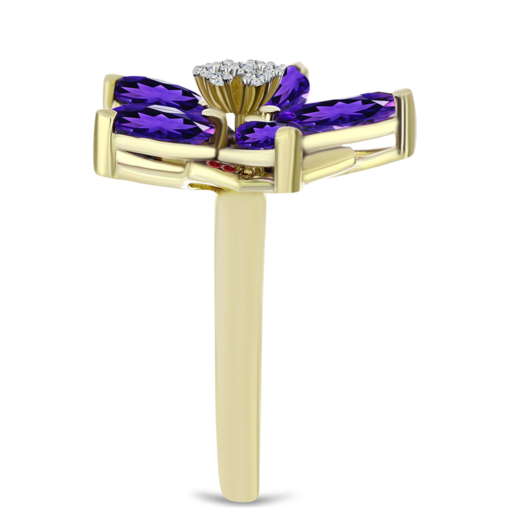 Inel din Argint 925 Placat cu Aur ( 4.93 grame ) cu Ametist Marocan și Granat Barton 2.83 Carate