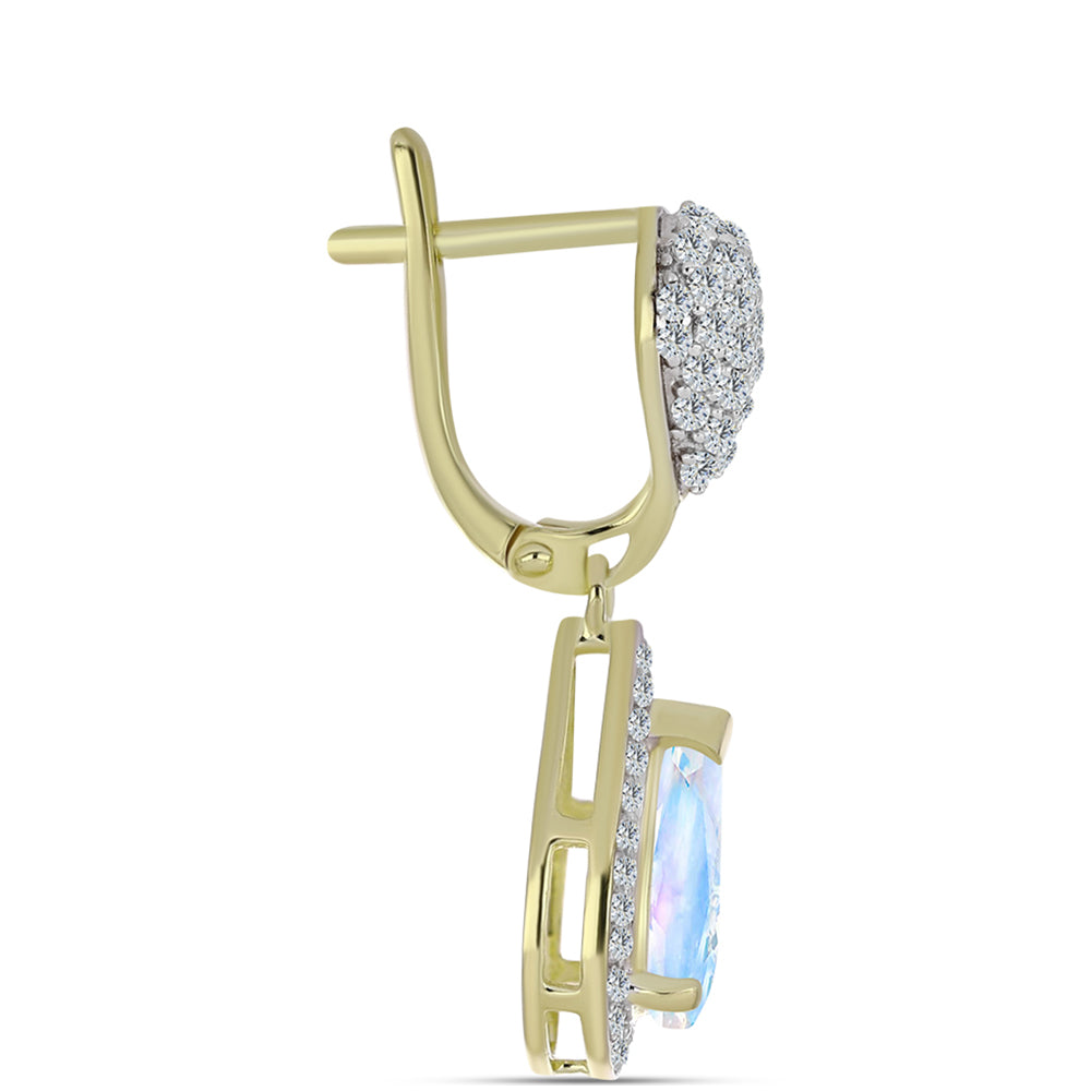 Cercei din Argint 925 Placat cu Aur ( 4.51 grame ) cu Piatra Lunii Curcubeu și Topaz Alb 4.56 Carate