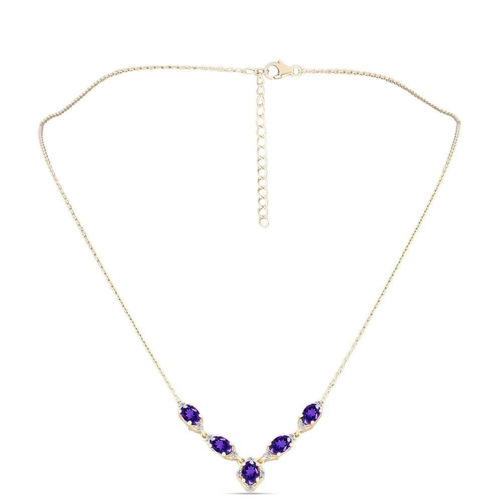 Colier din Argint 925 Placat cu Aur ( 5.09 grame ) cu Ametist Marocan și Topaz Alb 2.11 Carate