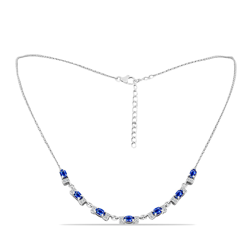 Colier din Argint 925 ( 6.16 grame ) cu Safir Albastru Australian și Topaz Alb 2.57 Carate