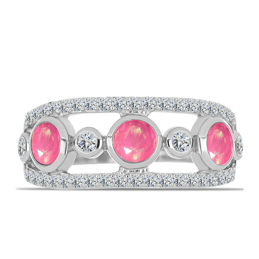 Inel din Argint 925 ( 3.57 grame ) cu Opal Lega Dembi Roz și Topaz Alb 1.07 Carate