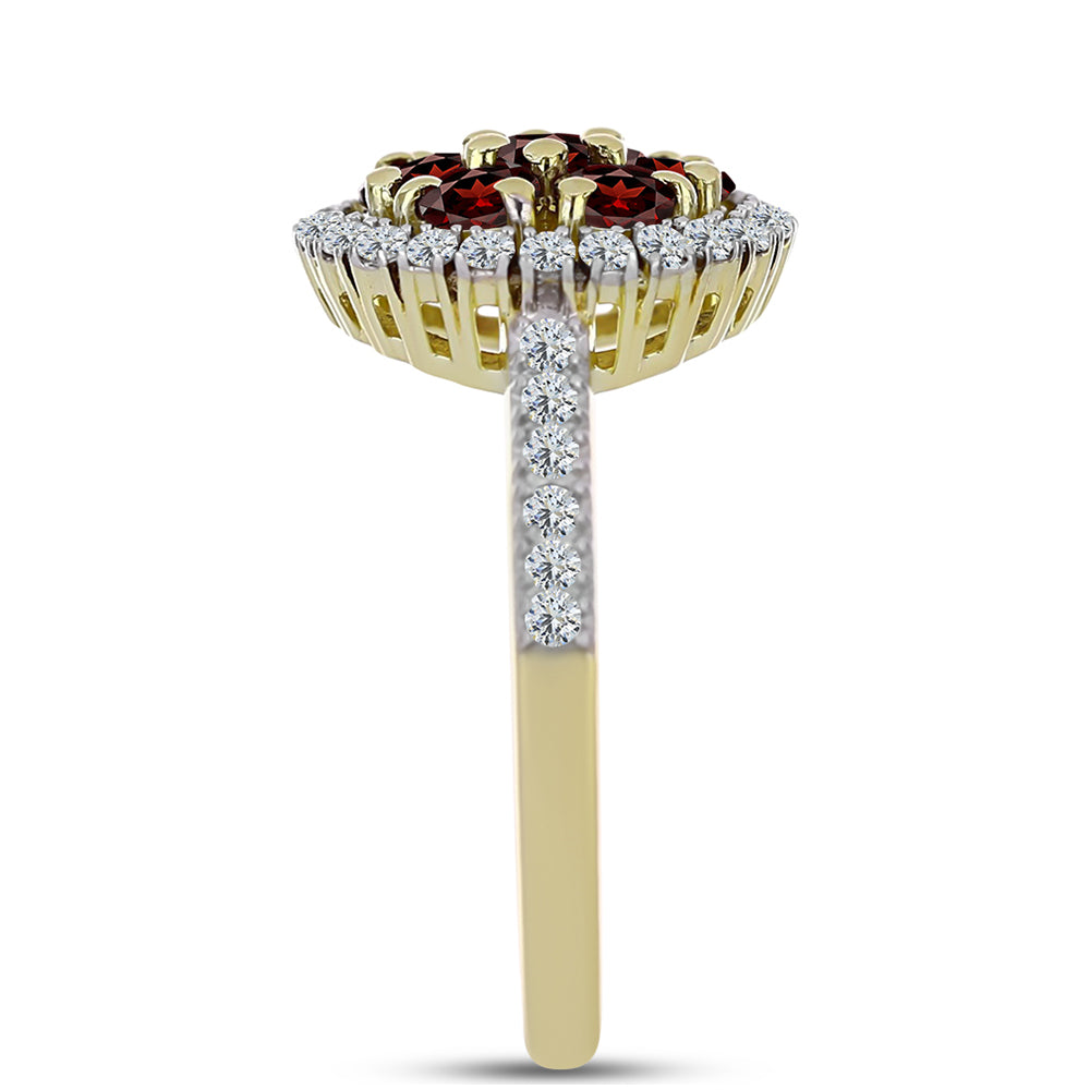 Inel din Argint 925 Placat cu Aur ( 3.01 grame ) cu Granat Barton și Topaz Alb 1.24 Carate