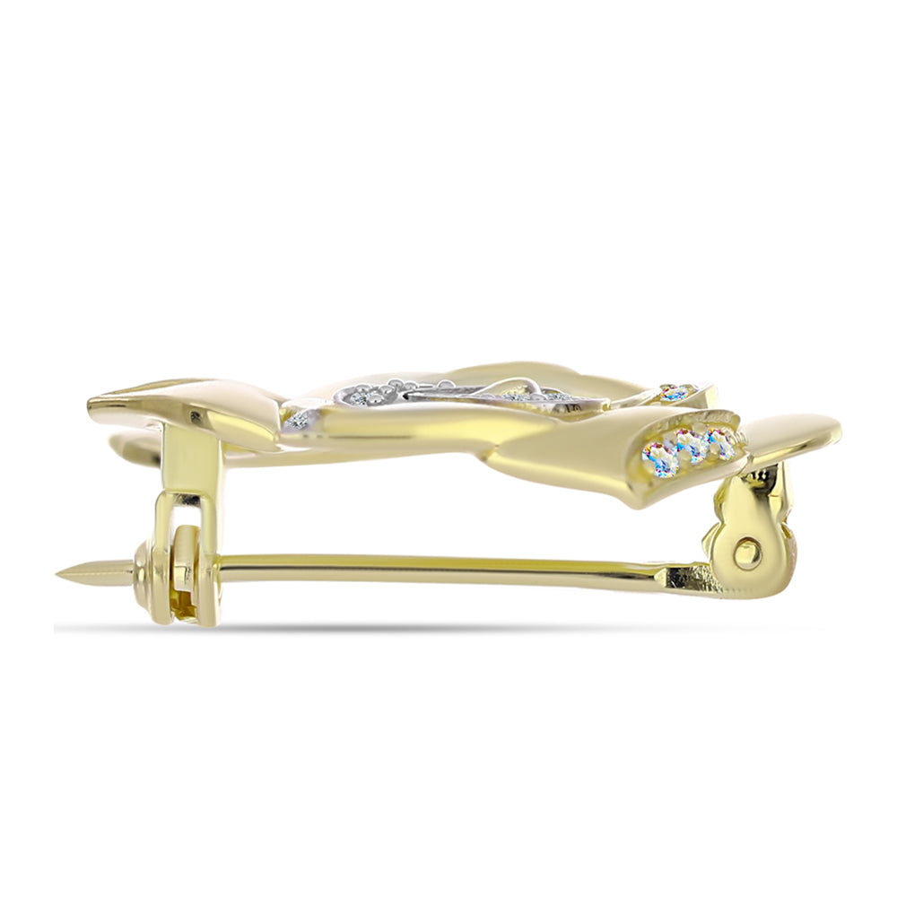 Broşă din Argint 925 Placat cu Aur ( 4.93 grame ) cu Moissanit de Gheață și Topaz Alb 0.14 Carate
