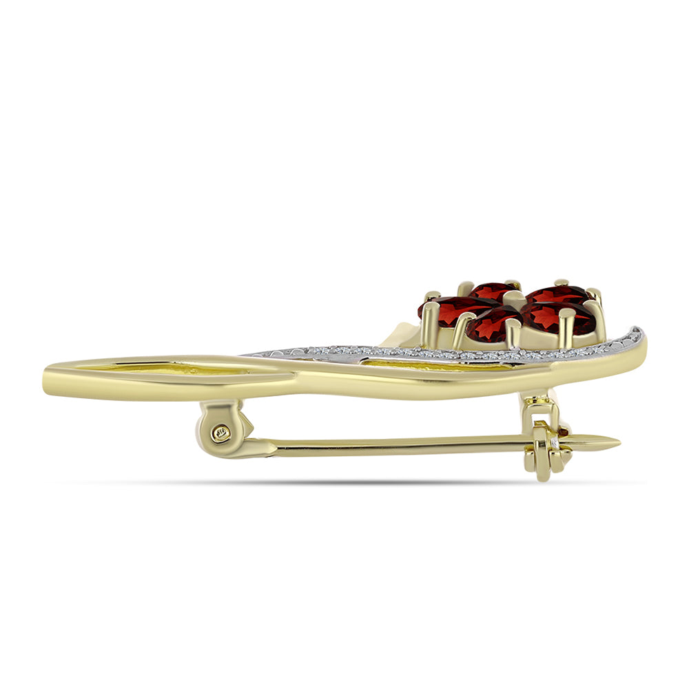 Broşă din Argint 925 Placat cu Aur ( 3.13 grame ) cu Granat Barton și Topaz Alb 1.43 Carate