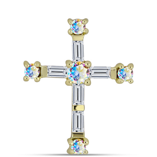 Cruce Pandantiv din Argint 925 Placat cu Aur ( 0.93 grame ) cu Moissanit de Gheață și Zircon Alb 0.63 Carate