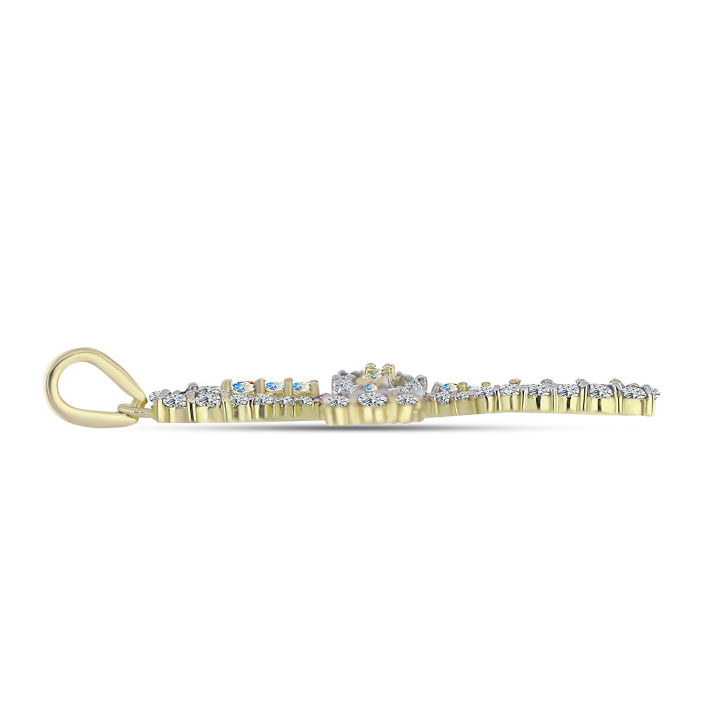 Cruce Pandantiv din Argint 925 Placat cu Aur ( 2.5 grame ) cu Moissanit de Gheață și Topaz Alb 1.69 Carate