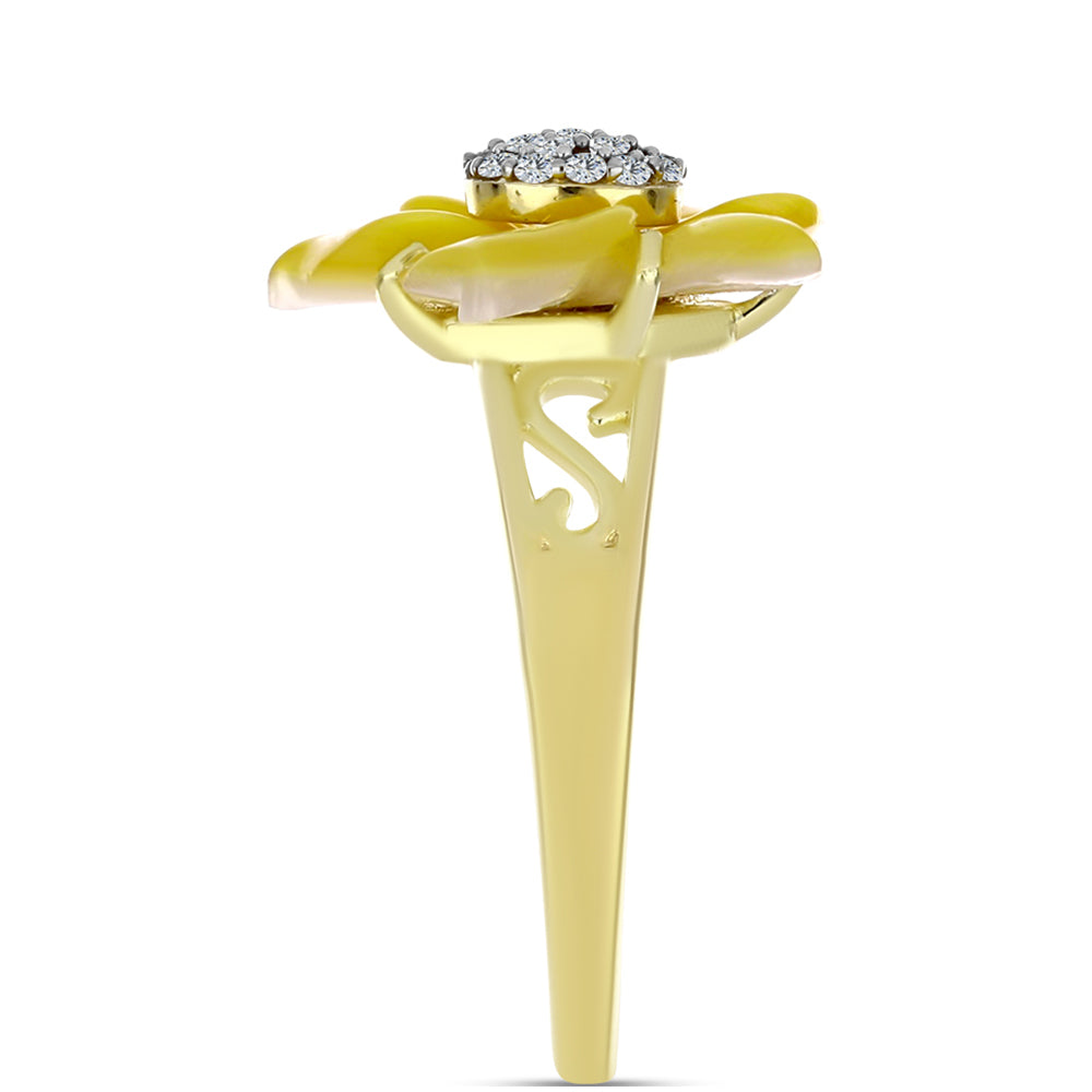 Inel din Argint 925 Placat cu Aur ( 3.41 grame ) cu Sidef și Topaz Alb 3.39 Carate