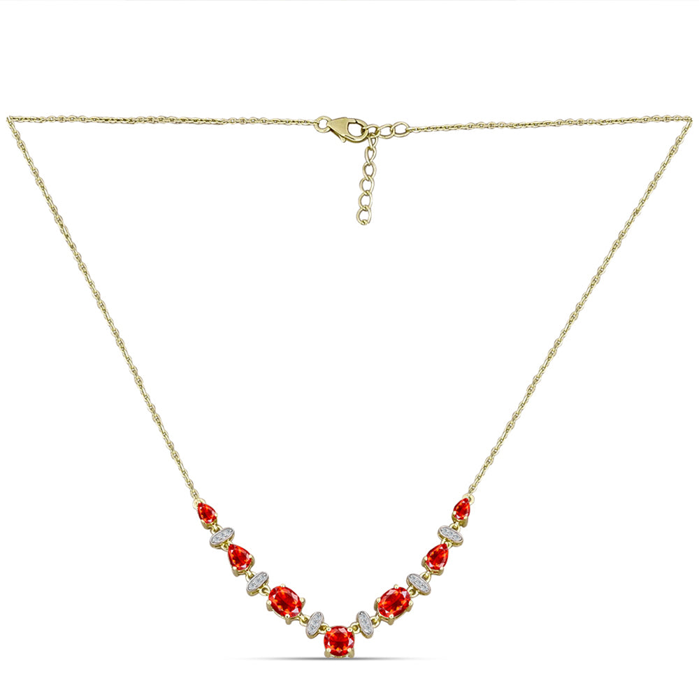 Colier din Argint 925 Placat cu Aur ( 5.34 grame ) cu Opal Etiopian Lega Dembi Roșu și Topaz Alb 2.47 Carate