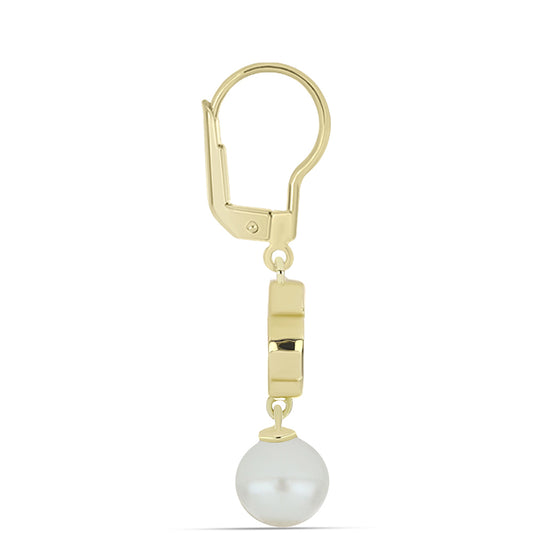 Cercei din Argint 925 Placat cu Aur ( 3.18 grame ) cu Sidef și Perlă de Apă Dulce Albă 9.45 Carate