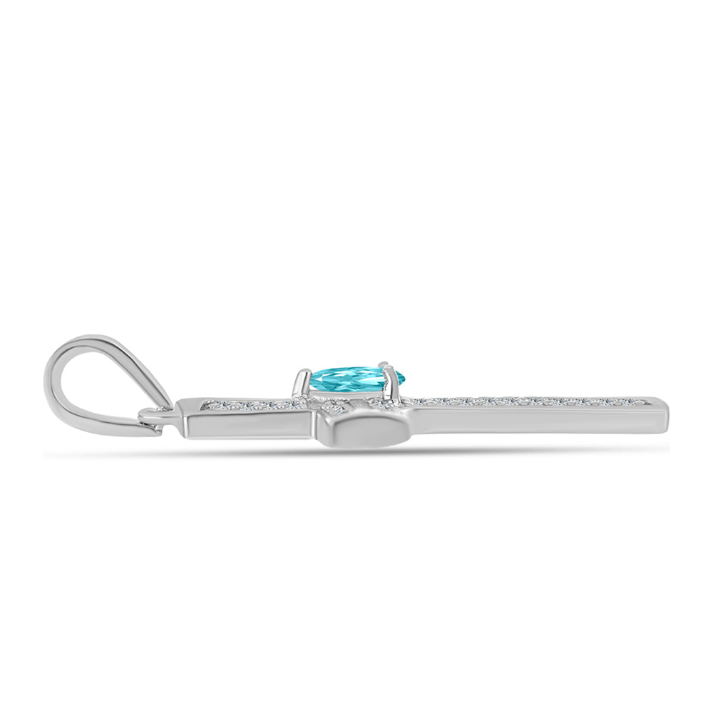Cruce Pandantiv din Argint 925 ( 1.85 grame ) cu Cuarț Paraiba și Topaz Alb 0.51 Carate