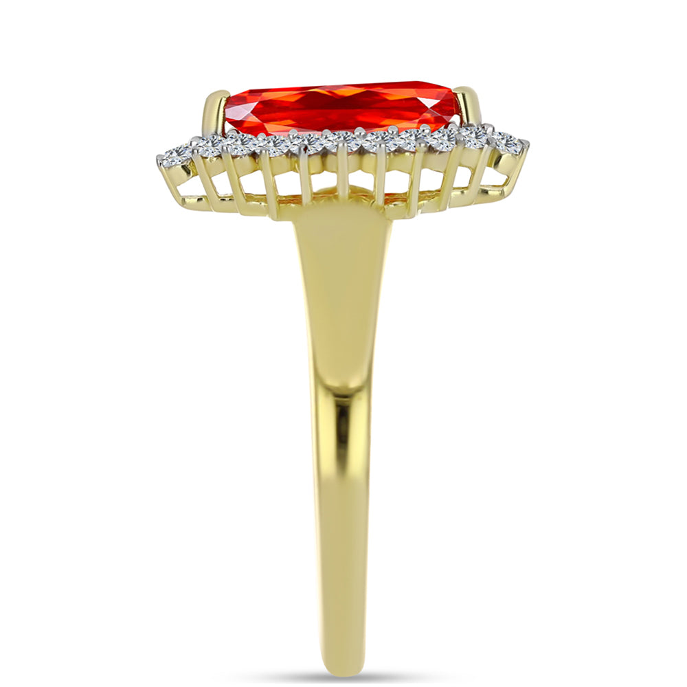 Inel din Argint 925 Placat cu Aur ( 2.77 grame ) cu Opal Etiopian Lega Dembi Roșu și Topaz Alb 0.96 Carate