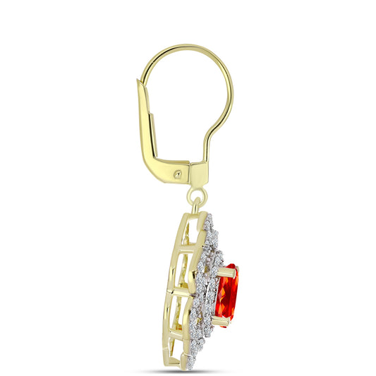 Cercei din Argint 925 Placat cu Aur ( 4 grame ) cu Opal Etiopian Lega Dembi Roșu și Topaz Alb 2.07 Carate