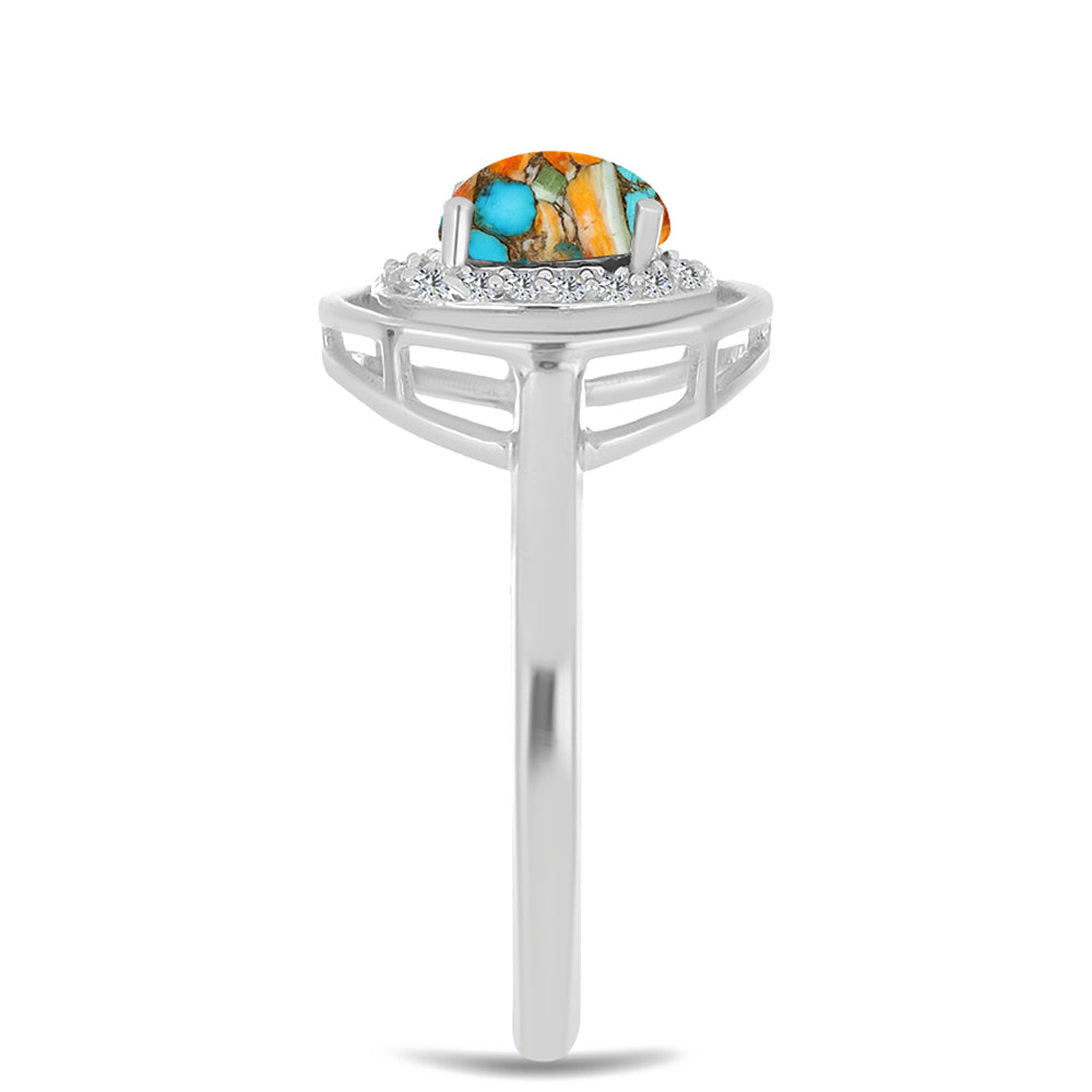 Inel din Argint 925 ( 2.89 grame ) cu Turcoaz Oyster și Zircon Alb 1.08 Carate