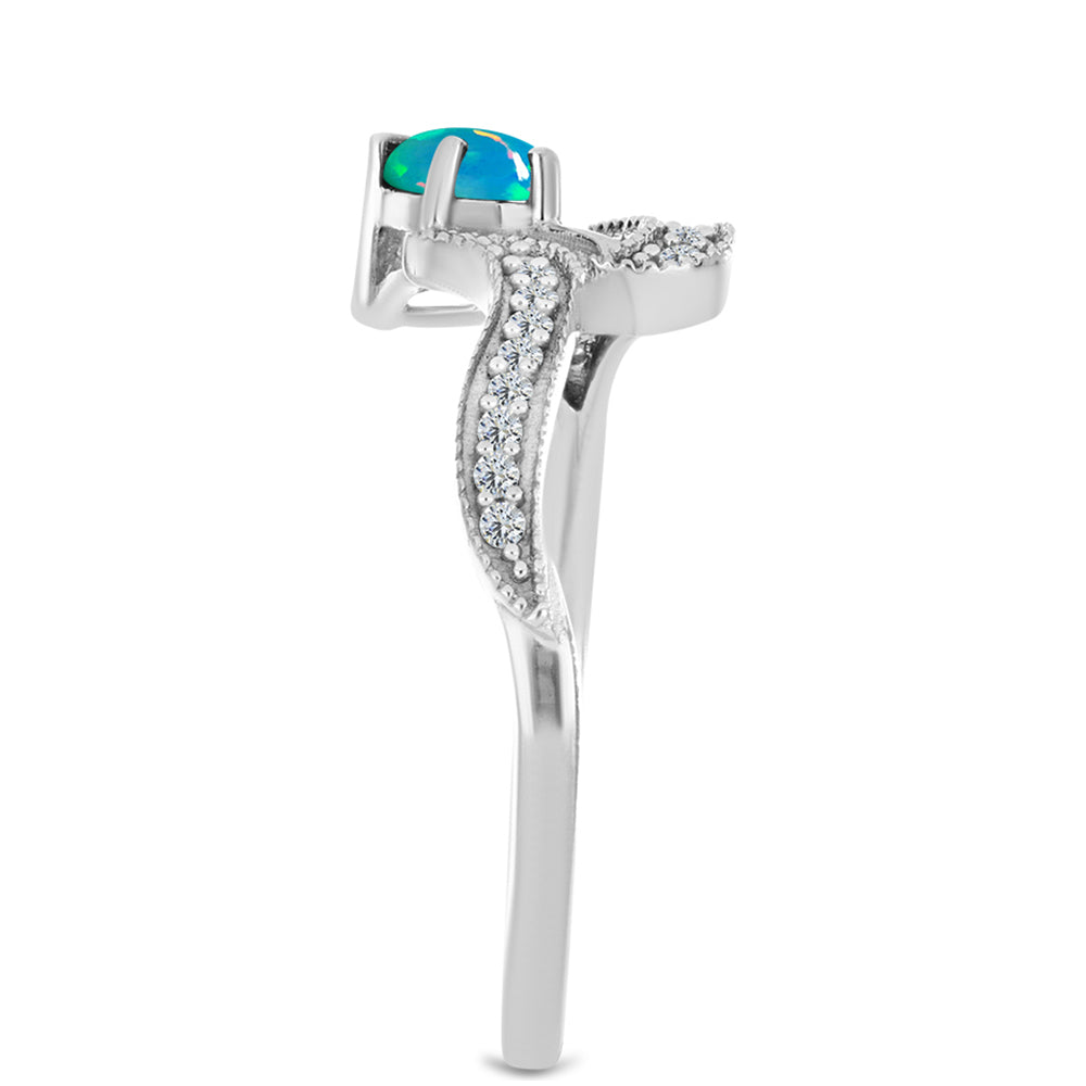 Inel din Argint 925 ( 2.34 grame ) cu Opal Etiopian și Zircon Alb 0.49 Carate