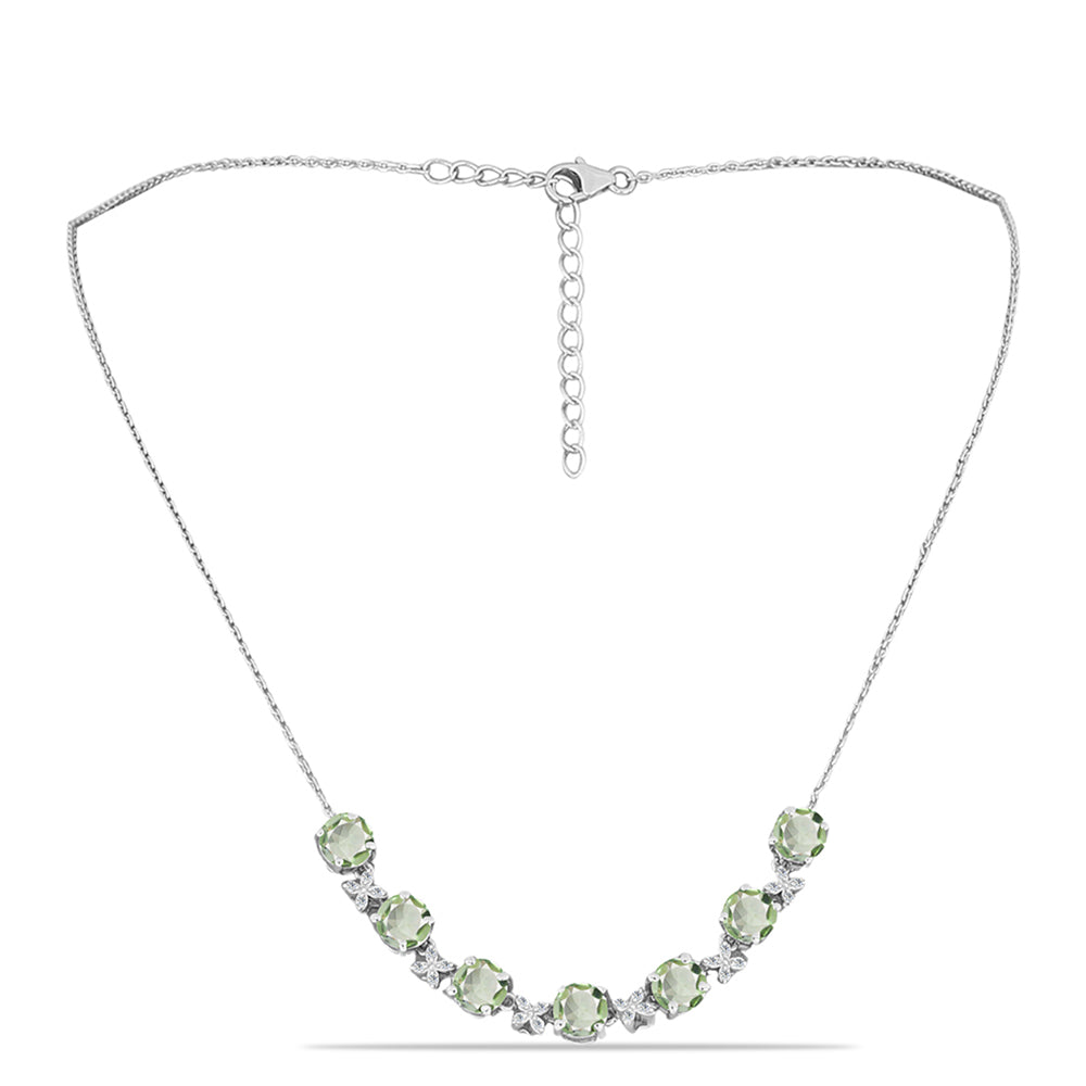 Colier din Argint 925 ( 6.21 grame ) cu Ametist Verde și Topaz Alb 5.12 Carate