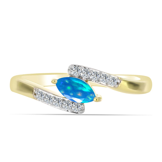 Inel din Argint 925 Placat cu Aur ( 1.84 grame ) cu Opal Etiopian ”Paradis” și Topaz Alb 0.23 Carate