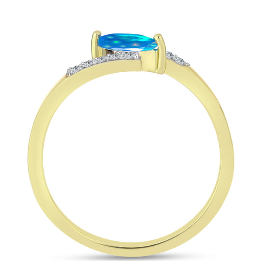 Inel din Argint 925 Placat cu Aur ( 1.84 grame ) cu Opal Etiopian ”Paradis” și Topaz Alb 0.23 Carate