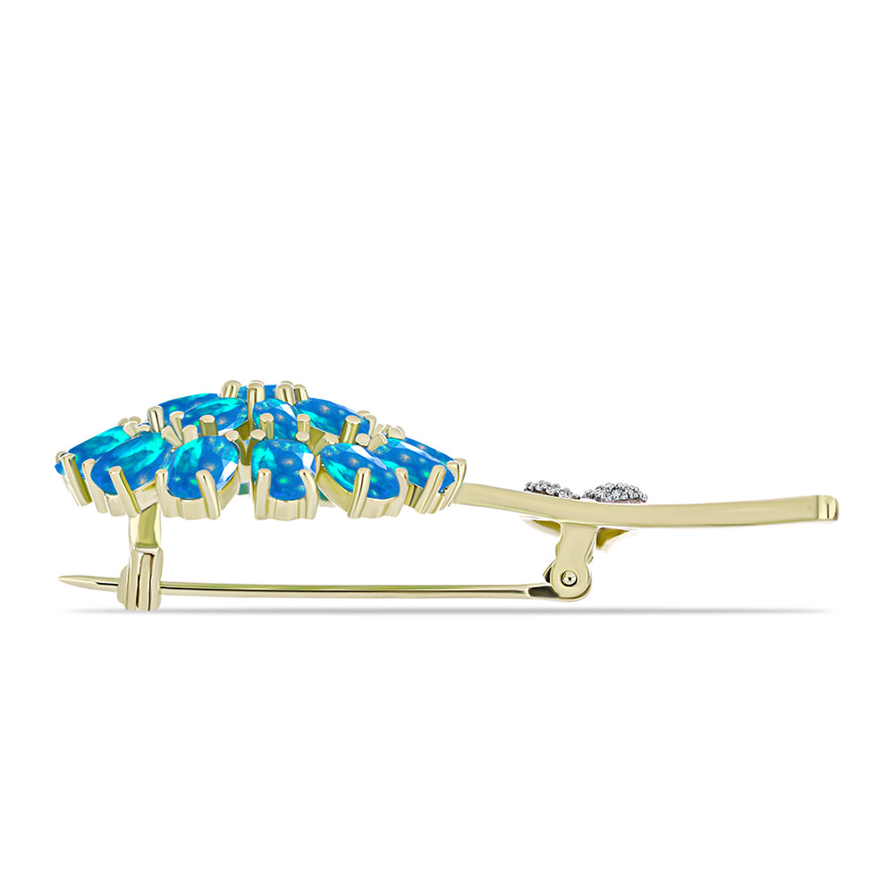 Broşă din Argint 925 Placat cu Aur ( 6.59 grame ) cu Opal Etiopian ”Paradis” și Topaz Alb 4.72 Carate
