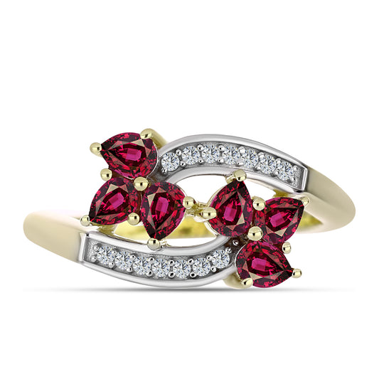 Inel din Argint 925 Placat cu Aur ( 3.14 grame ) cu Granat Rodolit și Topaz Alb 1.26 Carate