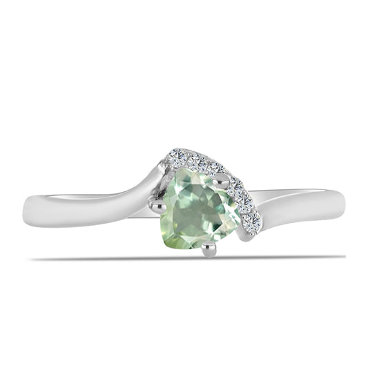 Inel din Argint 925 ( 1.94 grame ) cu Ametist Verde și Topaz Alb 0.47 Carate