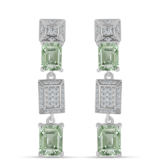 Cercei din Argint 925 ( 5.77 grame ) cu Ametist Verde și Topaz Alb 5.25 Carate