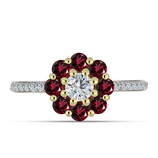 Inel din Argint 925 Placat cu Aur ( 2.25 grame ) cu Granat Rodolit și Topaz Alb 1.19 Carate